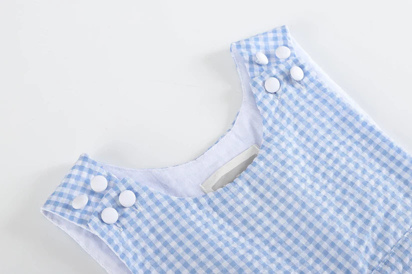 Light Blue Gingham Romper