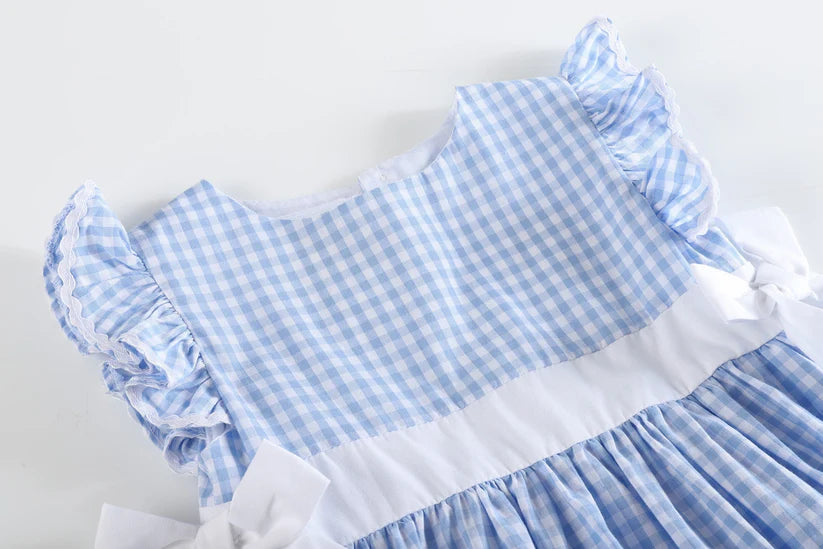Light Blue Gingham Bow Dress