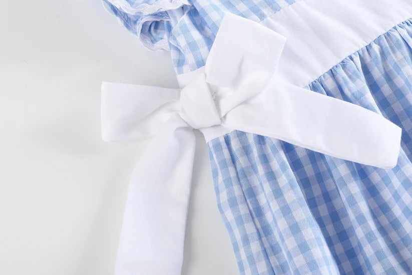 Light Blue Gingham Bow Dress