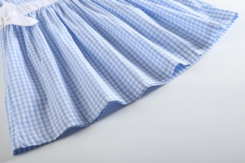 Light Blue Gingham Bow Dress