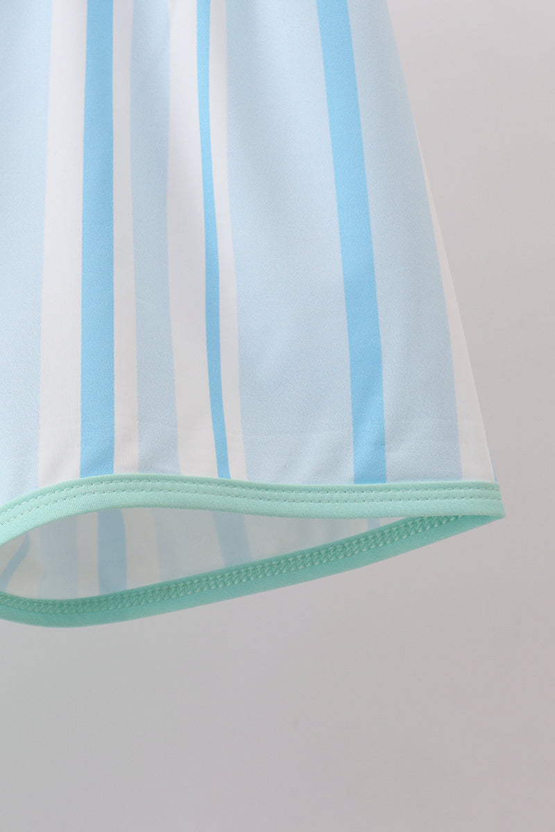 Blue Stripe Rashguard & Swim Trunk Set