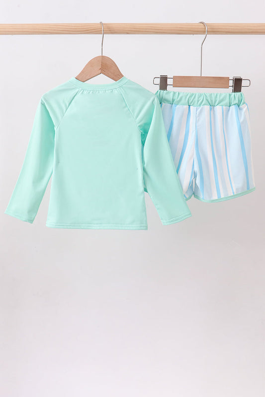 Blue Stripe Rashguard & Swim Trunk Set